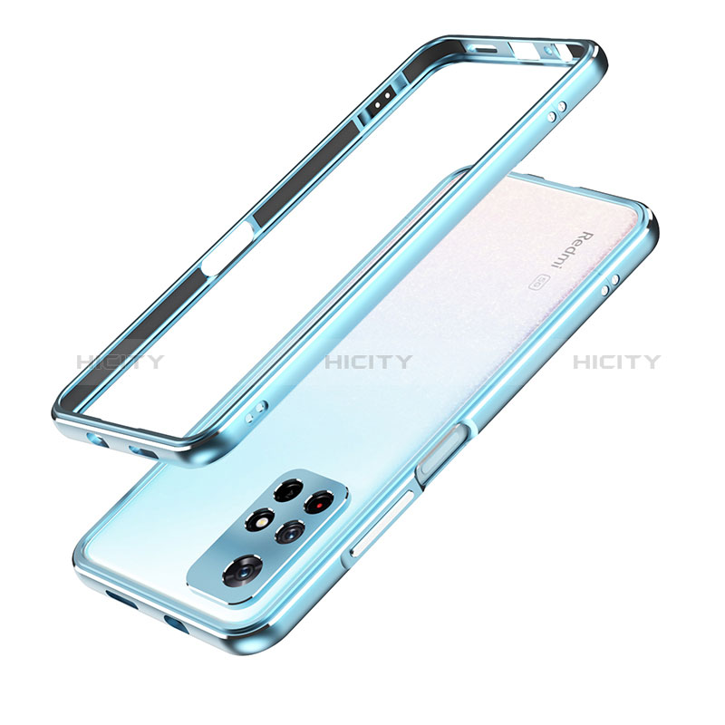 Custodia Lusso Alluminio Laterale Cover S01 per Xiaomi Poco M4 Pro 5G Argento e Blu