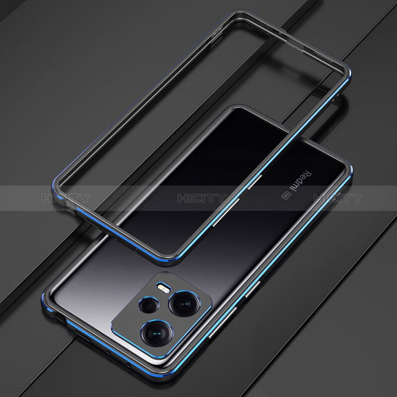 Custodia Lusso Alluminio Laterale Cover S01 per Xiaomi Redmi Note 12 Explorer Blu e Nero