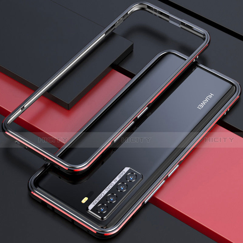 Custodia Lusso Alluminio Laterale Cover T01 per Huawei Nova 7 SE 5G Rosso e Nero