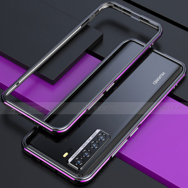 Custodia Lusso Alluminio Laterale Cover T01 per Huawei Nova 7 SE 5G Viola e Nero