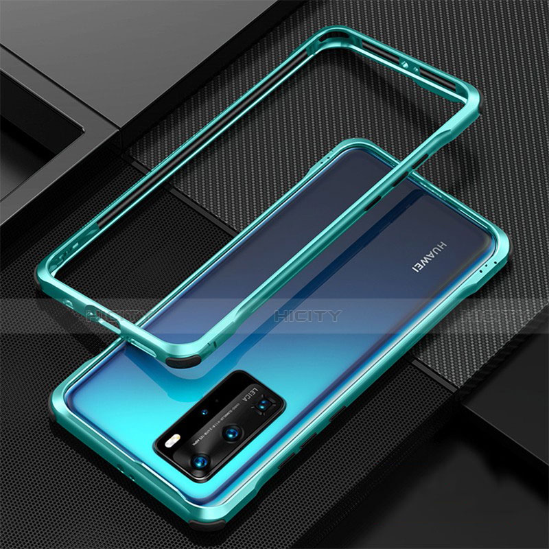 Custodia Lusso Alluminio Laterale Cover T01 per Huawei P40 Pro Ciano