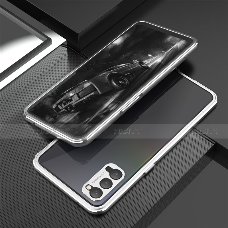 Custodia Lusso Alluminio Laterale Cover T01 per Oppo Reno4 Pro 5G Argento