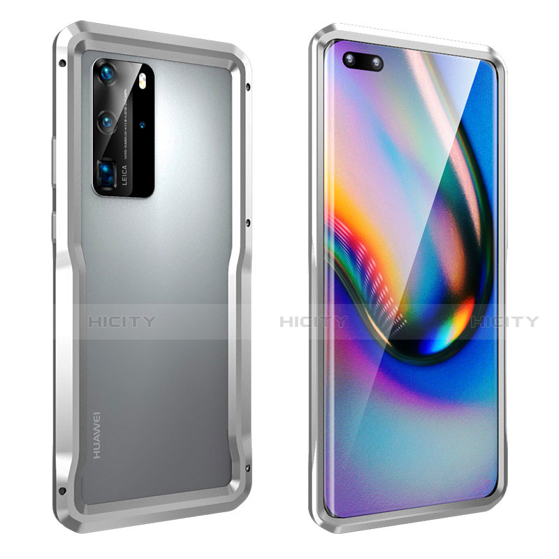 Custodia Lusso Alluminio Laterale Cover T03 per Huawei P40 Pro Argento