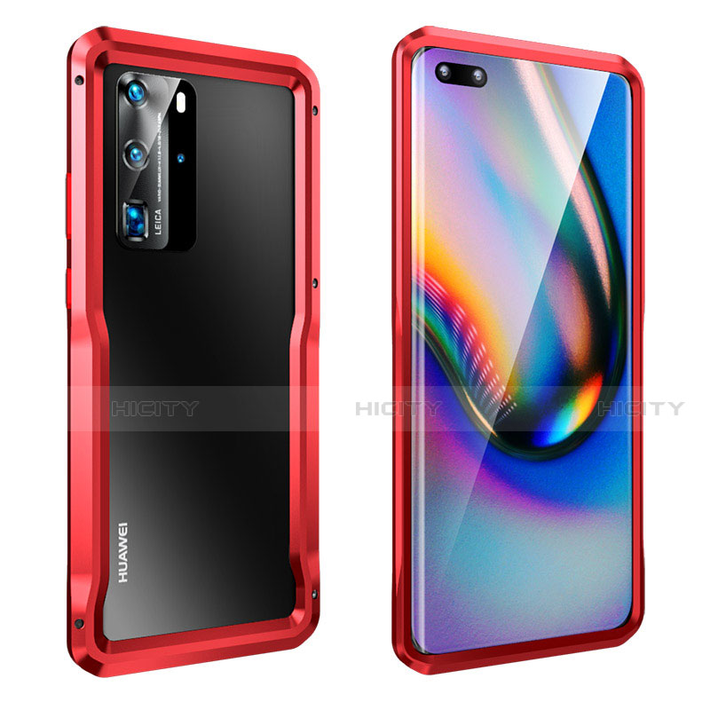 Custodia Lusso Alluminio Laterale Cover T03 per Huawei P40 Pro Rosso