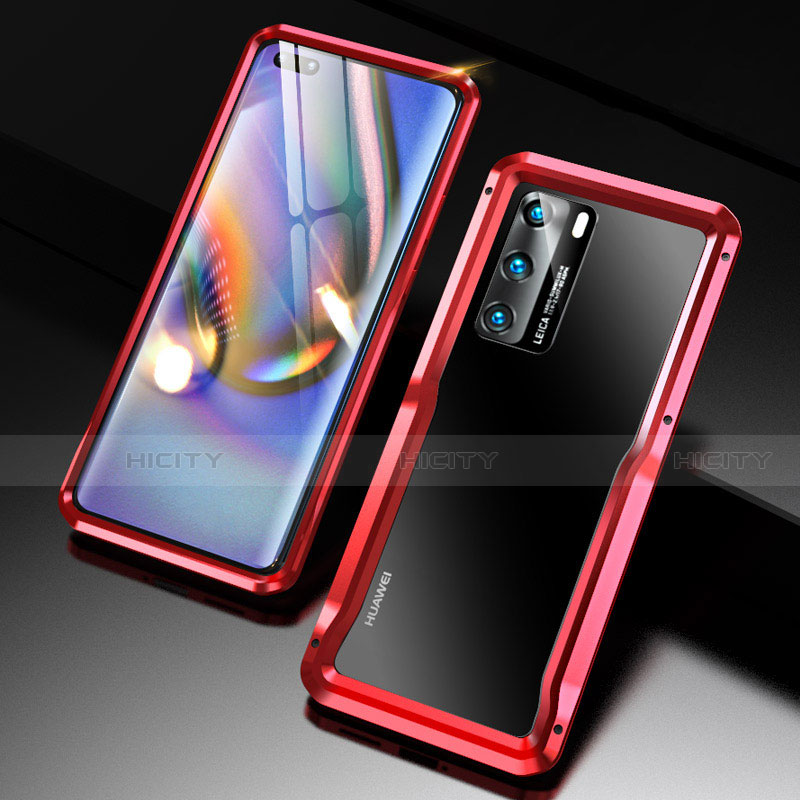 Custodia Lusso Alluminio Laterale Cover T03 per Huawei P40 Rosso