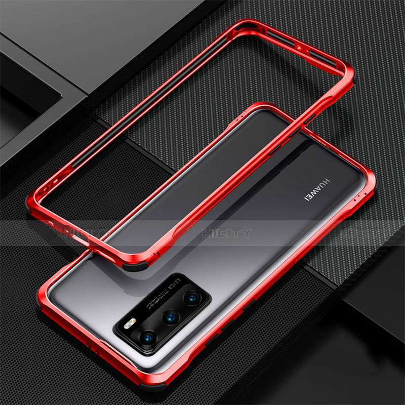 Custodia Lusso Alluminio Laterale Cover T04 per Huawei P40 Rosso