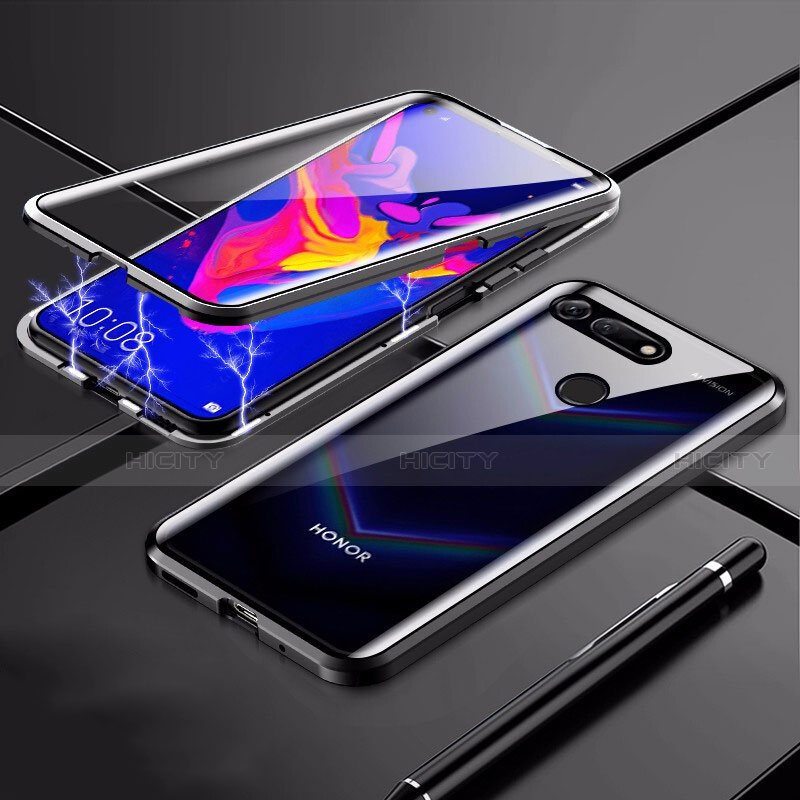 Custodia Lusso Alluminio Laterale Specchio 360 Gradi Cover F02 per Huawei Honor V20 Nero