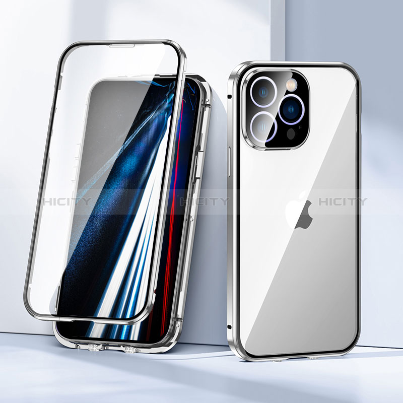 Custodia Lusso Alluminio Laterale Specchio 360 Gradi Cover LK1 per Apple iPhone 13 Pro Argento