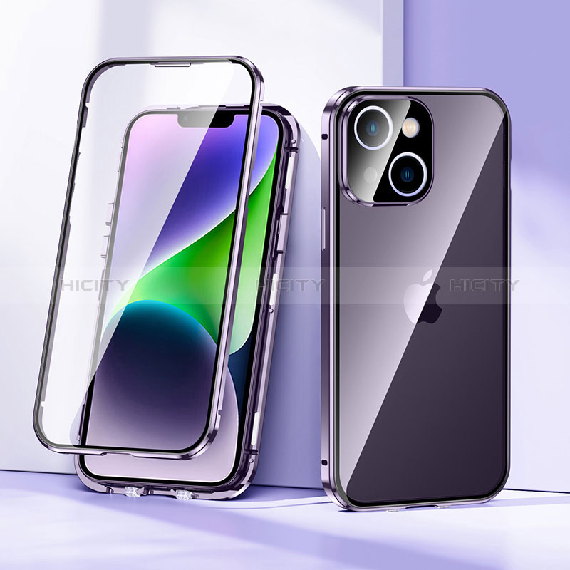 Custodia Lusso Alluminio Laterale Specchio 360 Gradi Cover LK1 per Apple iPhone 14 Plus Viola