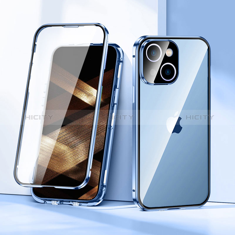 Custodia Lusso Alluminio Laterale Specchio 360 Gradi Cover LK1 per Apple iPhone 15 Blu