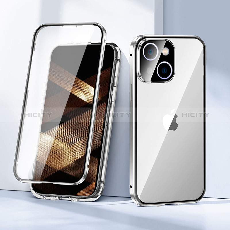 Custodia Lusso Alluminio Laterale Specchio 360 Gradi Cover LK1 per Apple iPhone 15 Plus Argento