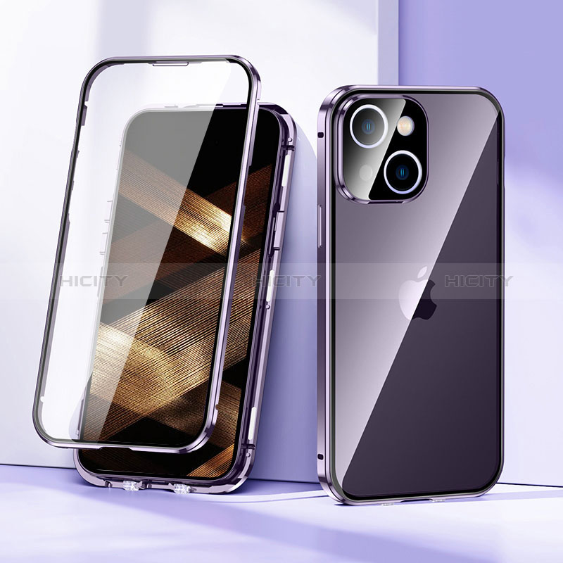 Custodia Lusso Alluminio Laterale Specchio 360 Gradi Cover LK1 per Apple iPhone 15 Plus Viola