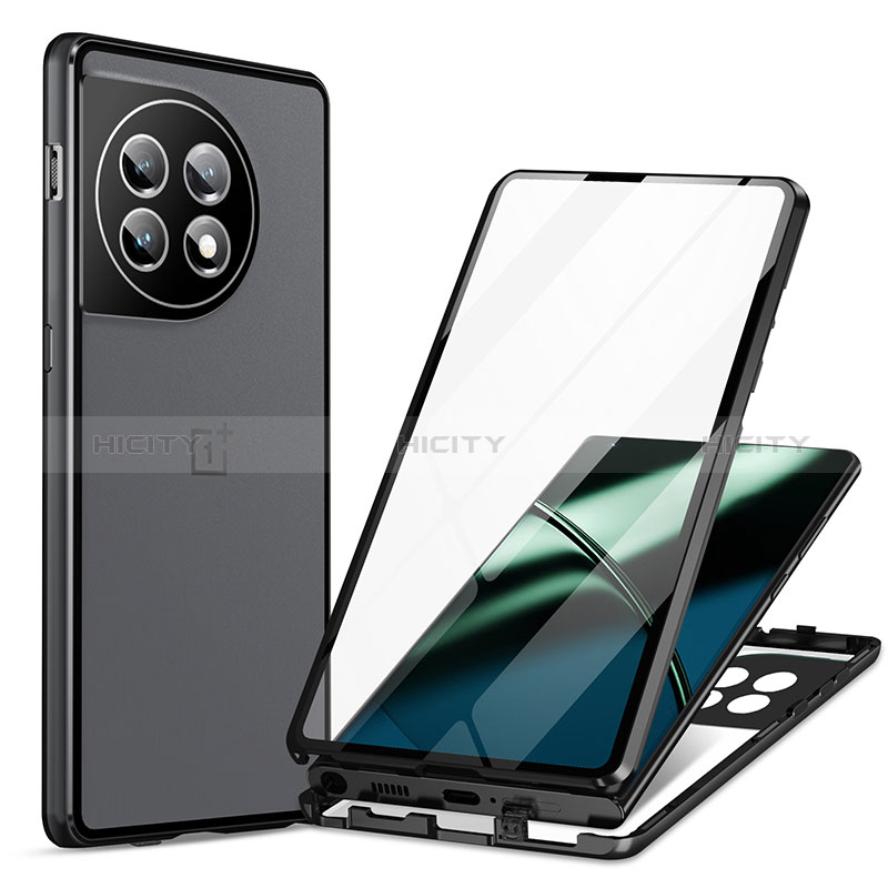 Custodia Lusso Alluminio Laterale Specchio 360 Gradi Cover LK1 per OnePlus 11 5G Nero