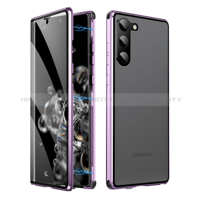 Custodia Lusso Alluminio Laterale Specchio 360 Gradi Cover LK1 per Samsung Galaxy S22 5G Viola