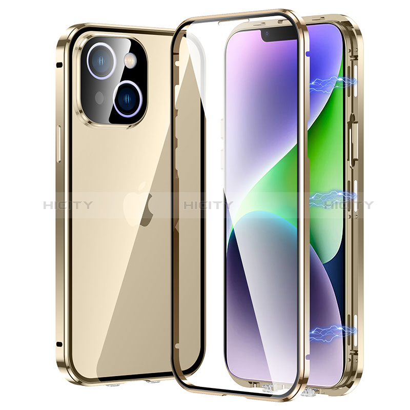 Custodia Lusso Alluminio Laterale Specchio 360 Gradi Cover LK2 per Apple iPhone 13 Oro