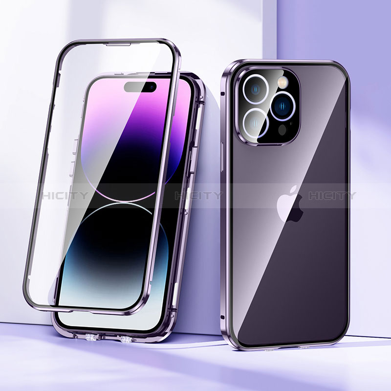 Custodia Lusso Alluminio Laterale Specchio 360 Gradi Cover LK2 per Apple iPhone 14 Pro Viola