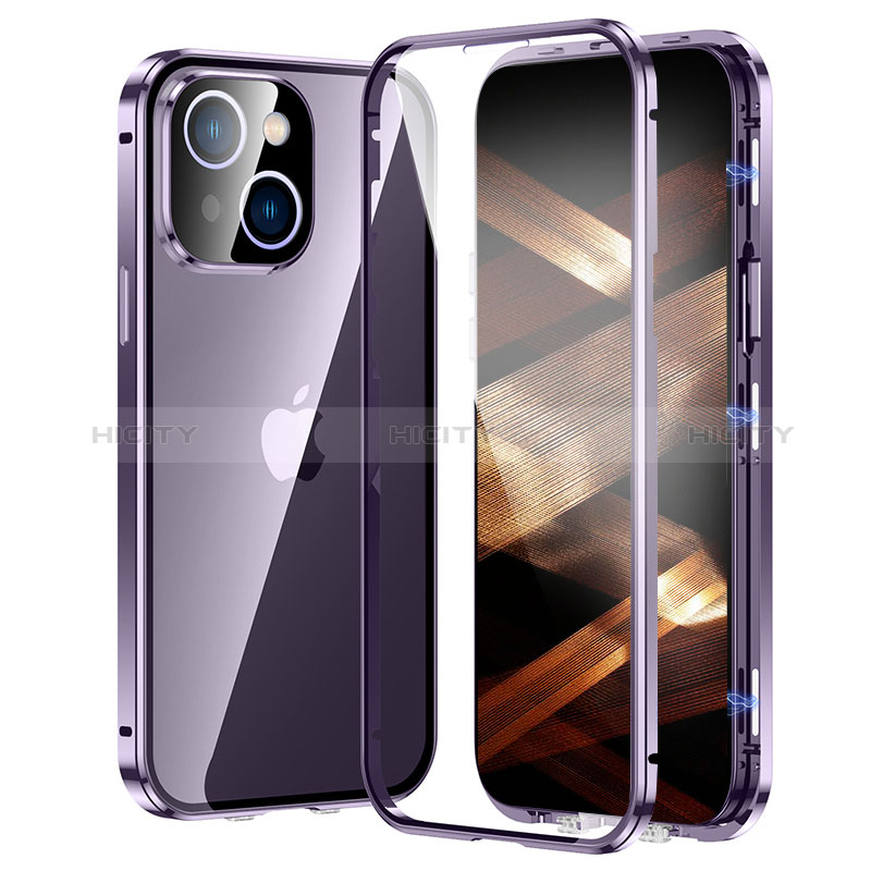 Custodia Lusso Alluminio Laterale Specchio 360 Gradi Cover LK2 per Apple iPhone 15 Plus Viola