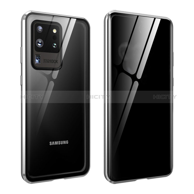 Custodia Lusso Alluminio Laterale Specchio 360 Gradi Cover LK2 per Samsung Galaxy S20 Ultra 5G Argento