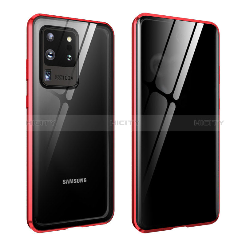 Custodia Lusso Alluminio Laterale Specchio 360 Gradi Cover LK2 per Samsung Galaxy S20 Ultra 5G Rosso