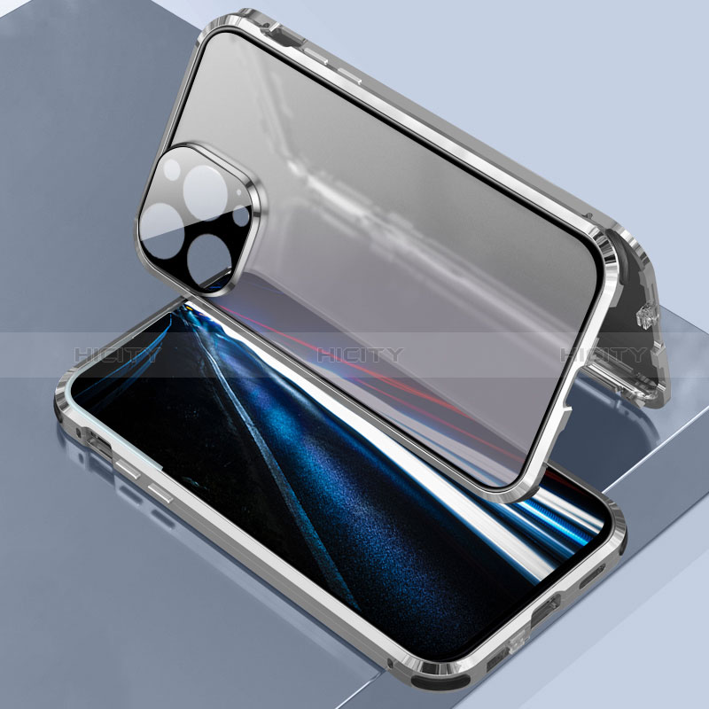 Custodia Lusso Alluminio Laterale Specchio 360 Gradi Cover LK3 per Apple iPhone 13 Pro Argento