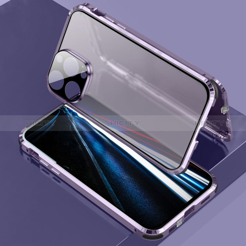 Custodia Lusso Alluminio Laterale Specchio 360 Gradi Cover LK3 per Apple iPhone 13 Pro Max Viola