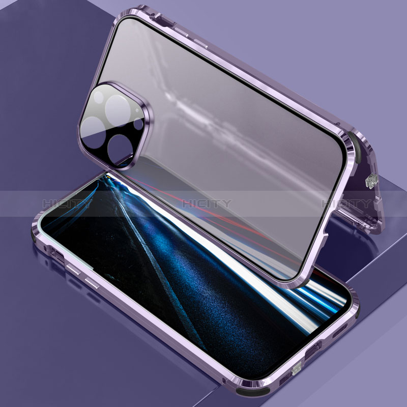 Custodia Lusso Alluminio Laterale Specchio 360 Gradi Cover LK3 per Apple iPhone 13 Pro Viola