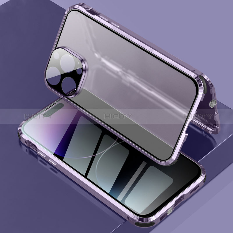 Custodia Lusso Alluminio Laterale Specchio 360 Gradi Cover LK3 per Apple iPhone 14 Pro Max Viola