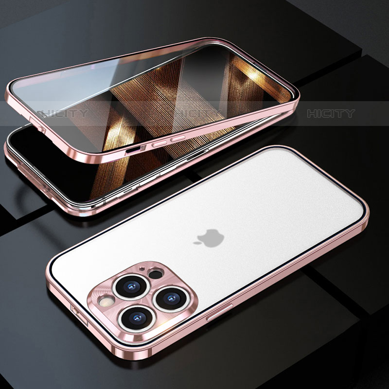 Custodia Lusso Alluminio Laterale Specchio 360 Gradi Cover M01 per Apple iPhone 16 Pro Oro Rosa