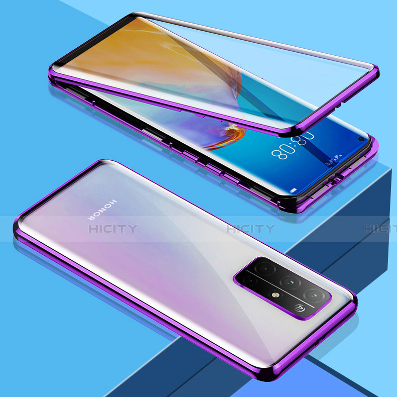 Custodia Lusso Alluminio Laterale Specchio 360 Gradi Cover M01 per Huawei Honor 30S Viola