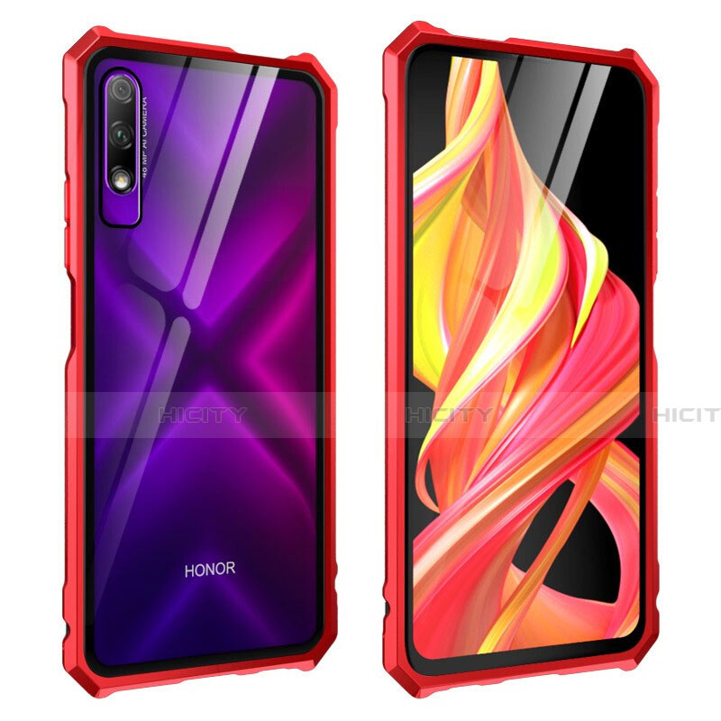 Custodia Lusso Alluminio Laterale Specchio 360 Gradi Cover M01 per Huawei Honor 9X Rosso