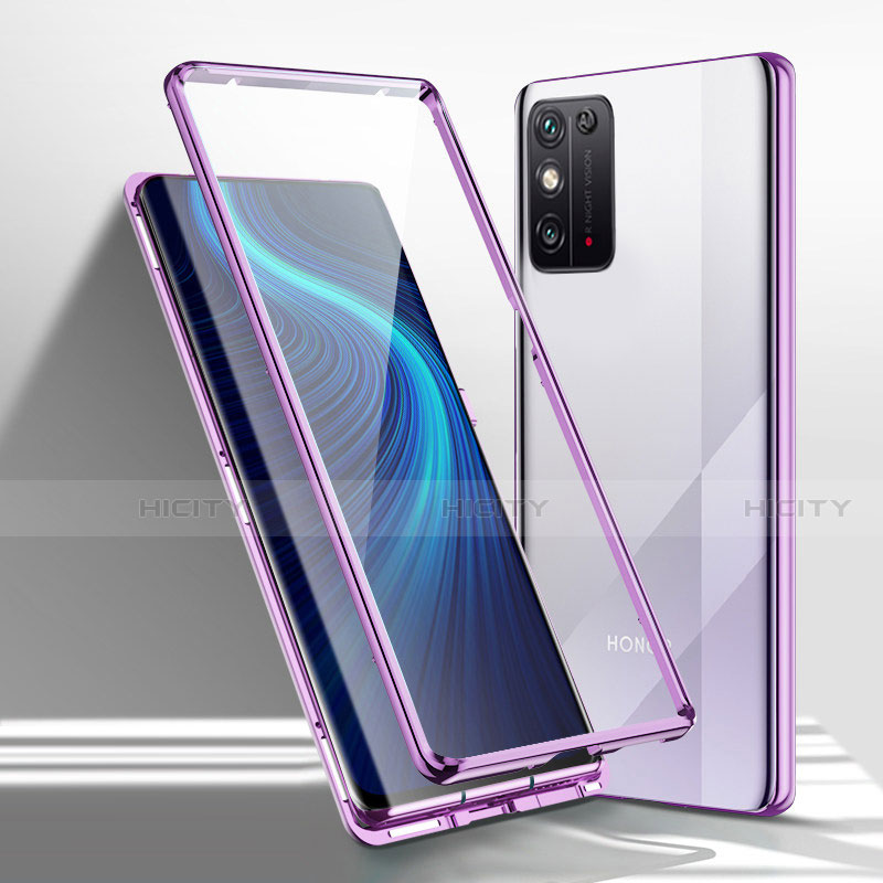 Custodia Lusso Alluminio Laterale Specchio 360 Gradi Cover M01 per Huawei Honor X10 Max 5G Viola