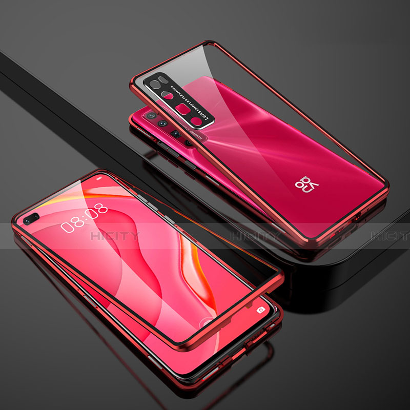 Custodia Lusso Alluminio Laterale Specchio 360 Gradi Cover M01 per Huawei Nova 7 Pro 5G Rosso