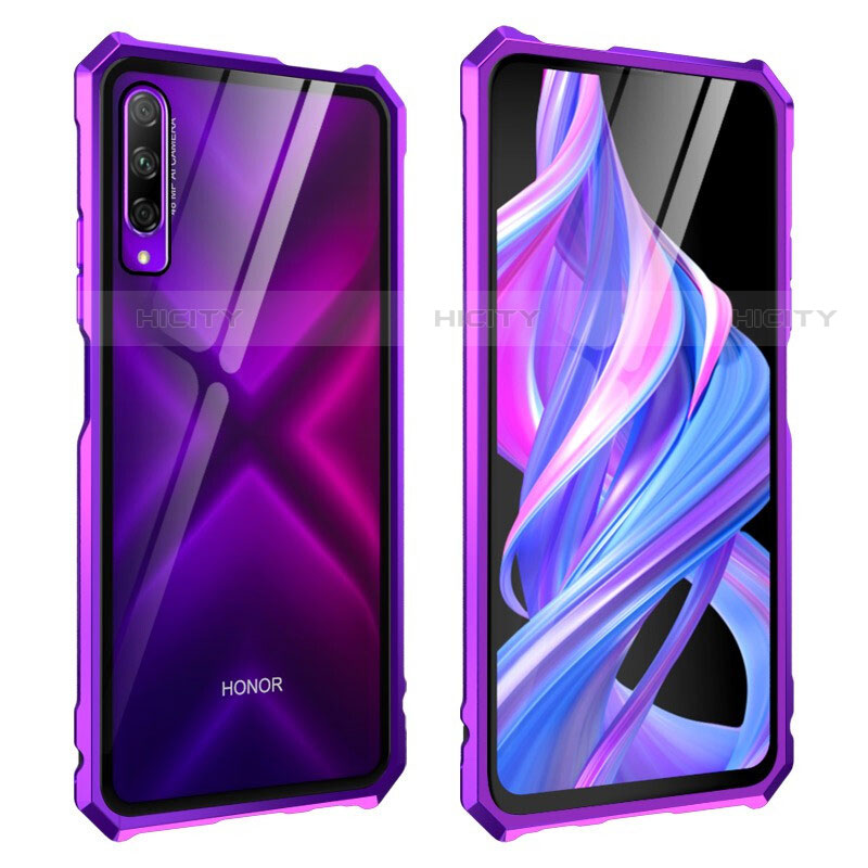 Custodia Lusso Alluminio Laterale Specchio 360 Gradi Cover M01 per Huawei P Smart Pro (2019) Viola