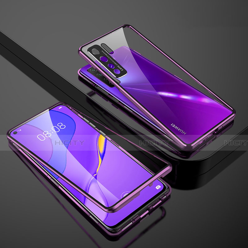 Custodia Lusso Alluminio Laterale Specchio 360 Gradi Cover M01 per Huawei P40 Lite 5G Viola