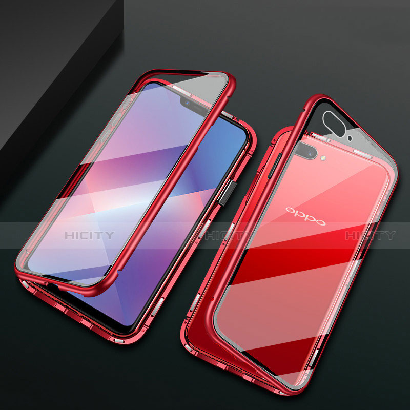 Custodia Lusso Alluminio Laterale Specchio 360 Gradi Cover M01 per Oppo A12e Rosso