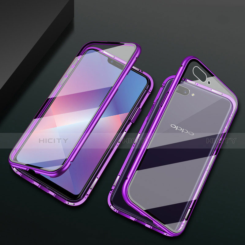 Custodia Lusso Alluminio Laterale Specchio 360 Gradi Cover M01 per Oppo A5 Viola