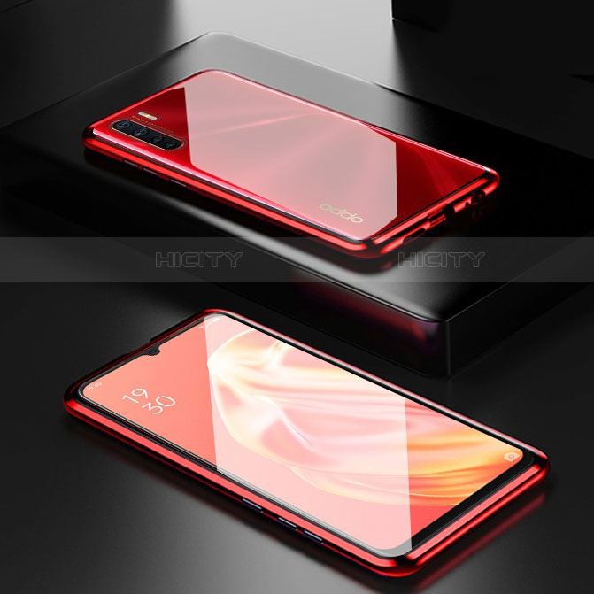 Custodia Lusso Alluminio Laterale Specchio 360 Gradi Cover M01 per Oppo A91 Rosso