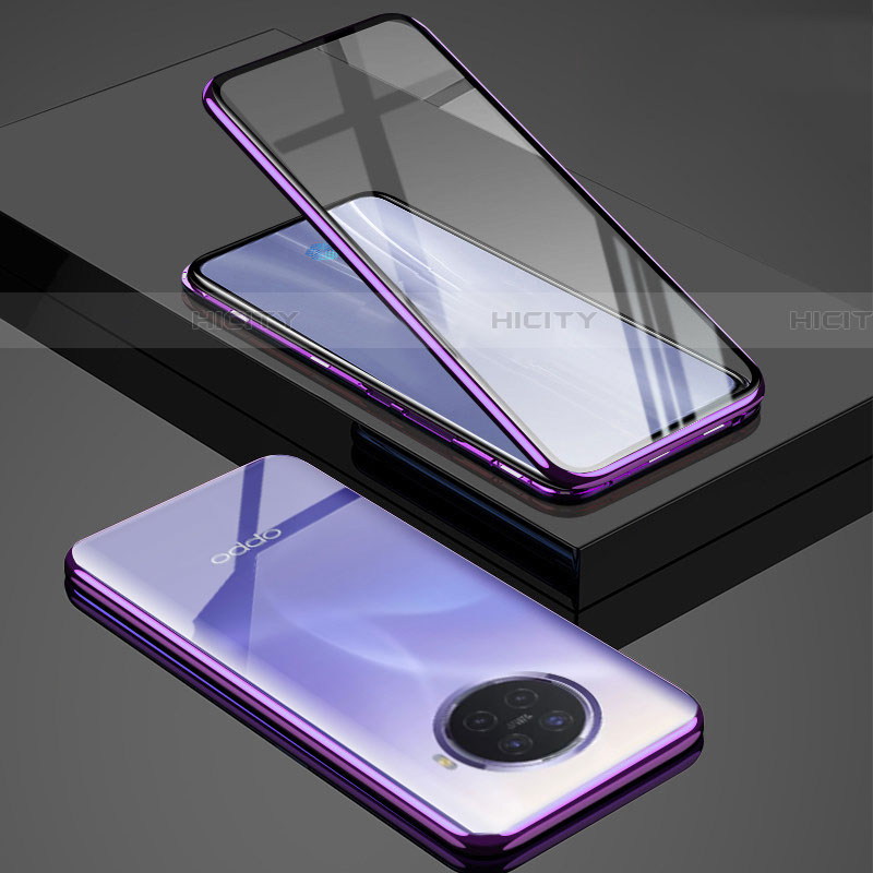 Custodia Lusso Alluminio Laterale Specchio 360 Gradi Cover M01 per Oppo Ace2 Viola