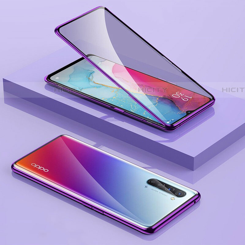 Custodia Lusso Alluminio Laterale Specchio 360 Gradi Cover M01 per Oppo Find X2 Lite Viola