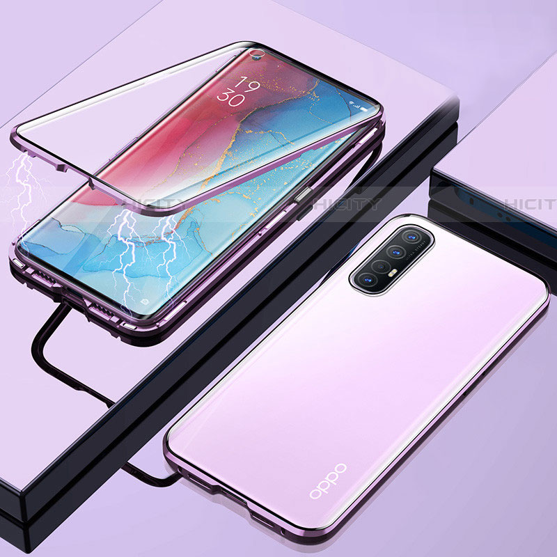 Custodia Lusso Alluminio Laterale Specchio 360 Gradi Cover M01 per Oppo Find X2 Neo Viola