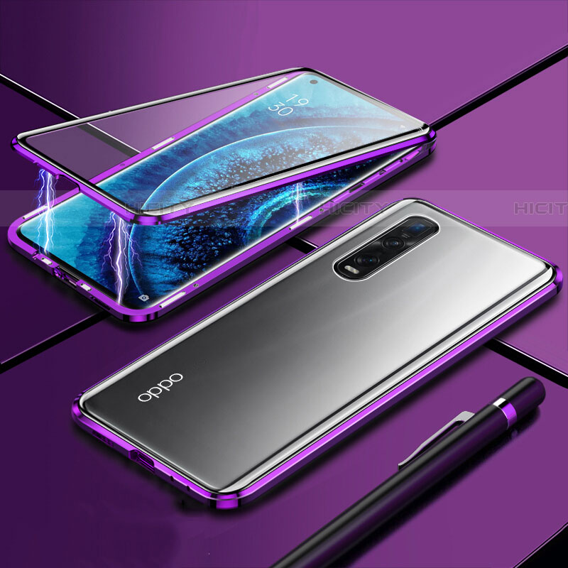 Custodia Lusso Alluminio Laterale Specchio 360 Gradi Cover M01 per Oppo Find X2 Pro Viola