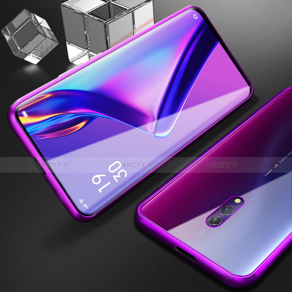 Custodia Lusso Alluminio Laterale Specchio 360 Gradi Cover M01 per Oppo K3 Viola