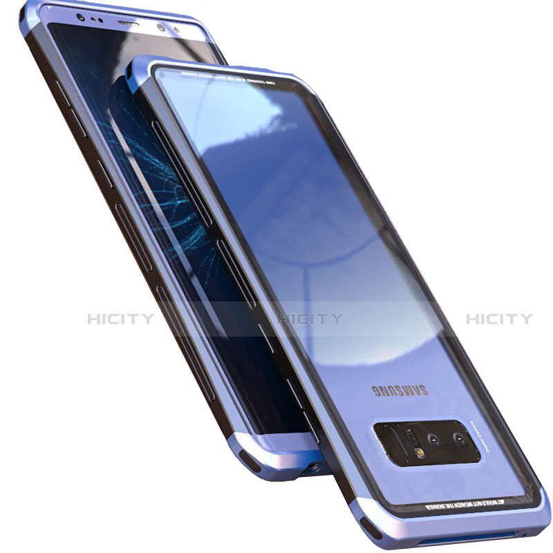 Custodia Lusso Alluminio Laterale Specchio 360 Gradi Cover M01 per Samsung Galaxy Note 8 Duos N950F Blu