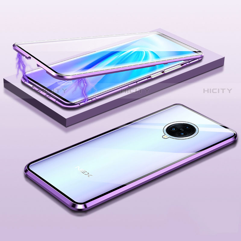 Custodia Lusso Alluminio Laterale Specchio 360 Gradi Cover M01 per Vivo Nex 3S Viola