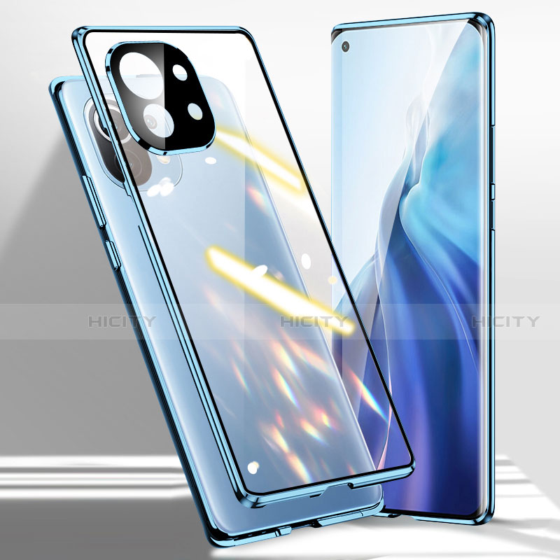 Custodia Lusso Alluminio Laterale Specchio 360 Gradi Cover M01 per Xiaomi Mi 11 Lite 5G NE Blu