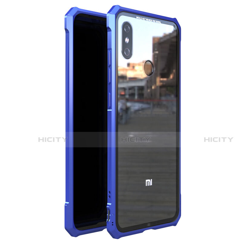 Custodia Lusso Alluminio Laterale Specchio 360 Gradi Cover M01 per Xiaomi Mi 8 Blu