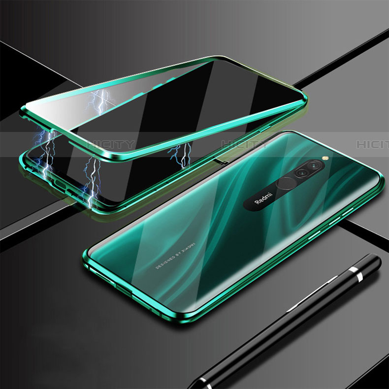 Custodia Lusso Alluminio Laterale Specchio 360 Gradi Cover M01 per Xiaomi Redmi 8 Verde