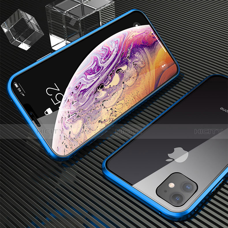 Custodia Lusso Alluminio Laterale Specchio 360 Gradi Cover M02 per Apple iPhone 11 Blu