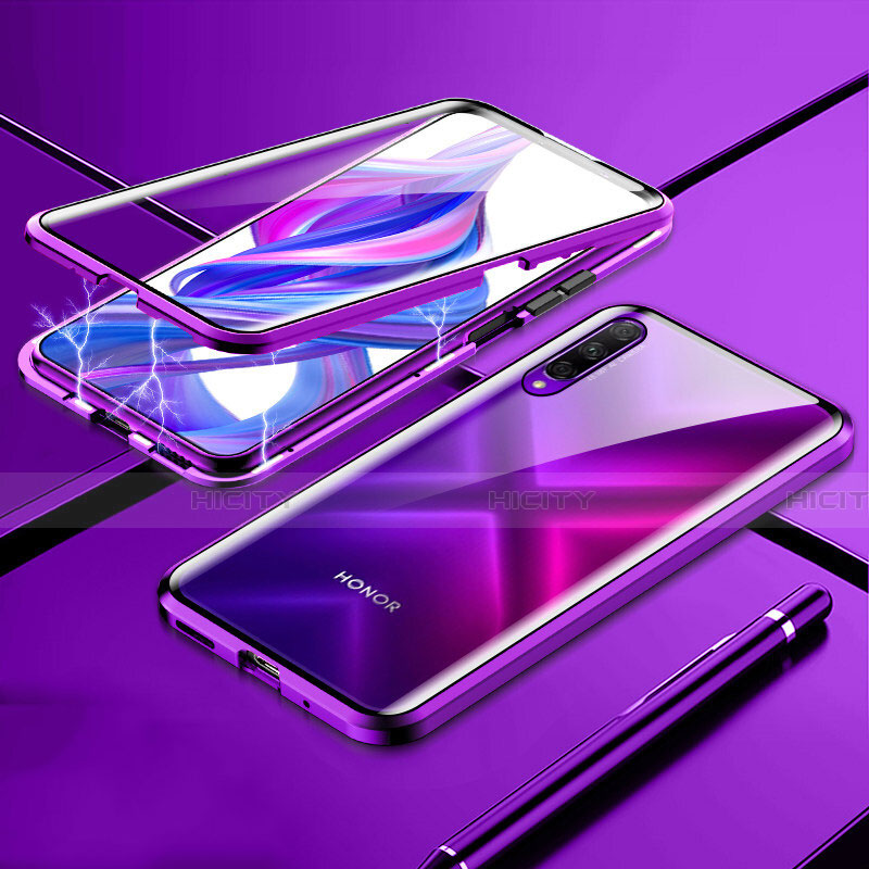 Custodia Lusso Alluminio Laterale Specchio 360 Gradi Cover M02 per Huawei Honor 9X Pro Viola