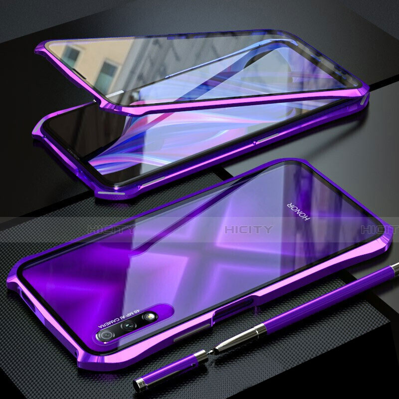 Custodia Lusso Alluminio Laterale Specchio 360 Gradi Cover M02 per Huawei Honor 9X Viola